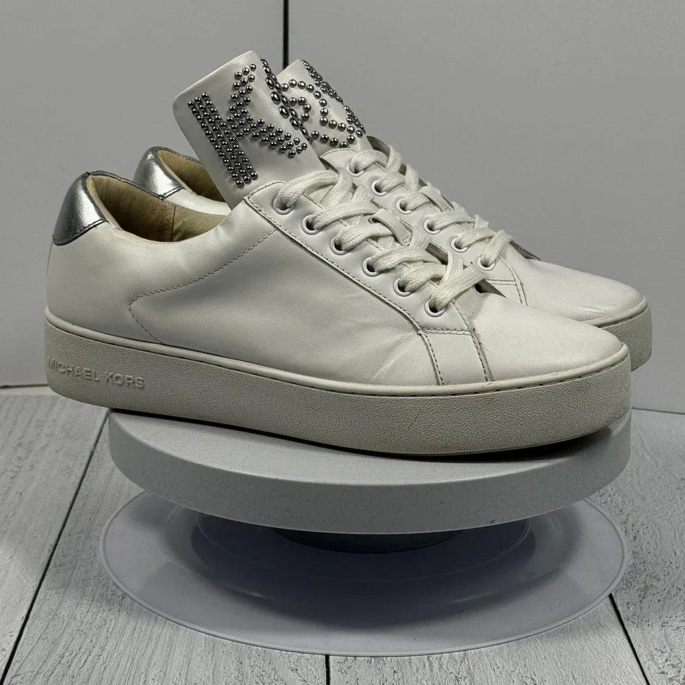 Michael Kors Women‎ Sneakers 10M White Leather Studded Platform Lace Up